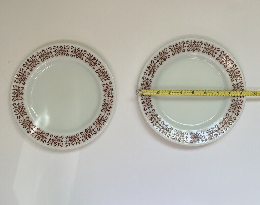 Vintage Pyrex Copper Filigree 9.5” plates Made In USA Two Plates For Price Shown